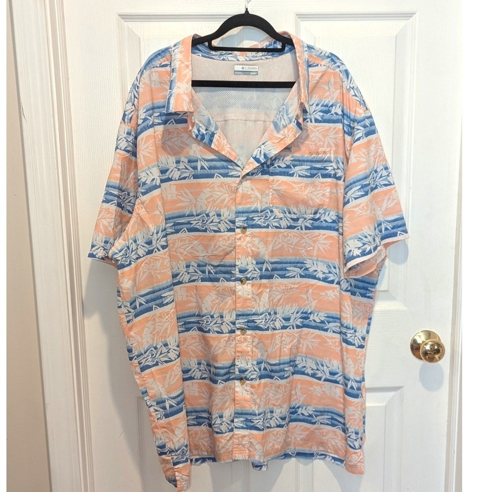 Coastal Fishing Columbia PFG 3X Tropical Hawaiian Peach Blue Button Shirt